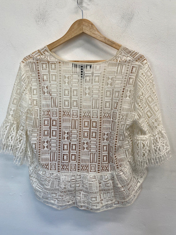 Lovely bcbgmaxazria underlayer white lace “immane” top UK s HS001