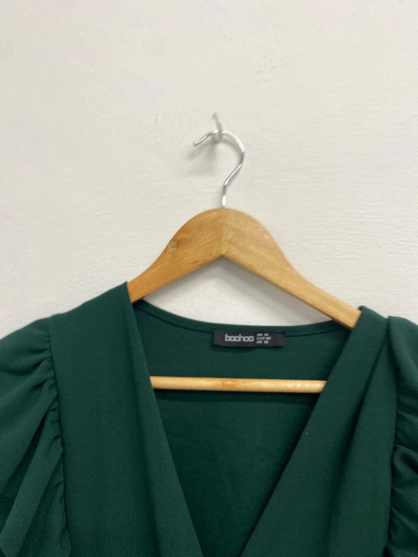 Lovely boohoo Forrest green jumpsuit frill neck UK 14 LB010