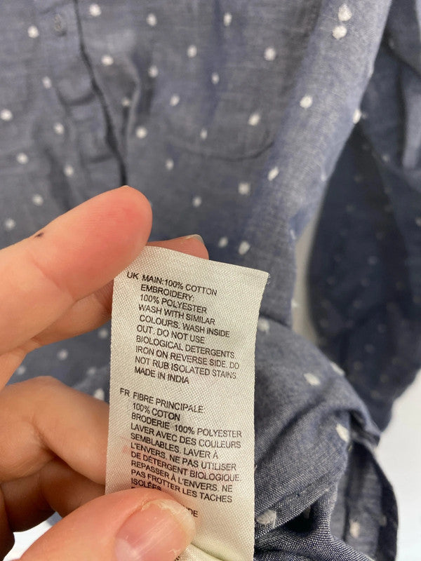 White Stuff Lovely Grey Blue Polkadot Shirt UK 12 MM005