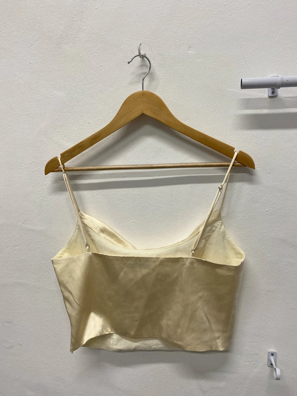 Fabulous cream satin cropped camisole corset boned UkL KS002