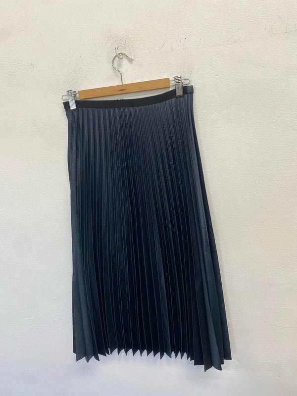 Lovely zara navy pleated metallic midi skirt UK S JM005