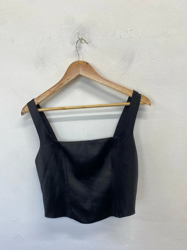 Lovely river island black satin crop top strap UK 12 LN001