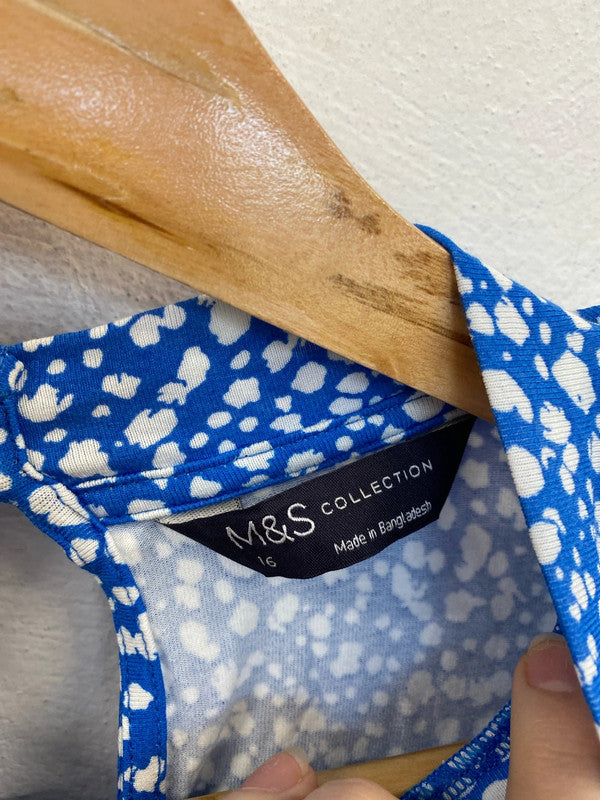 M&S Stylish Blue & White Speckle Pattern Mini Jersey Dress UK 16 GW001