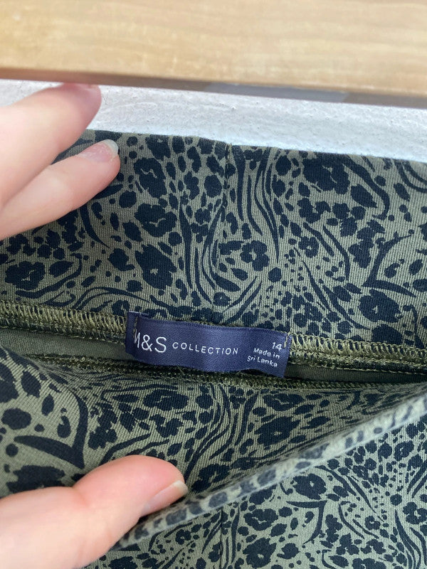 M&S Stylish Green Animal Print Leggings UK 14 LG004