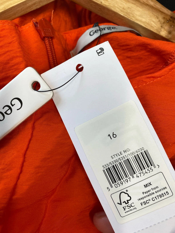 Fabulous George Bright tangerine orange midi occasion dress Uk16 EC003