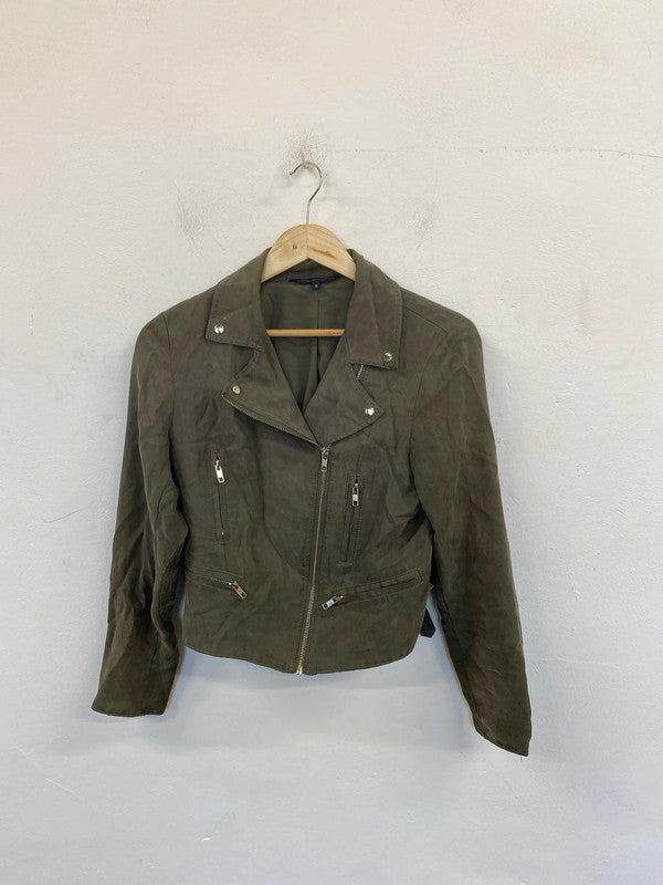 French Connection Chic Khaki Biker Jacket UK 8 CJ001