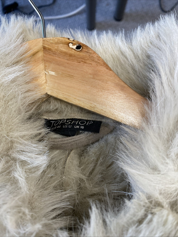 Topshop AFGHAN JACKET COAT Taupe BEIGE CREAM Uk16 LG006