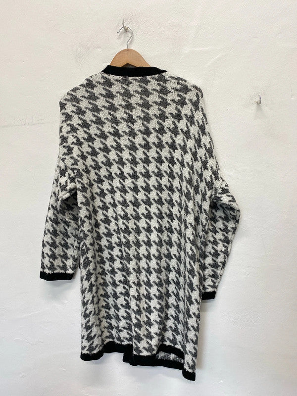 Fabulous longline super cosy Asos houndstooth silver & black cardigan Uk12 LB010