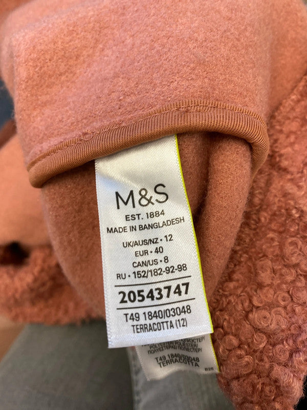 Fabulous M&S soft coral pink Teddy Coat Uk12 JR001