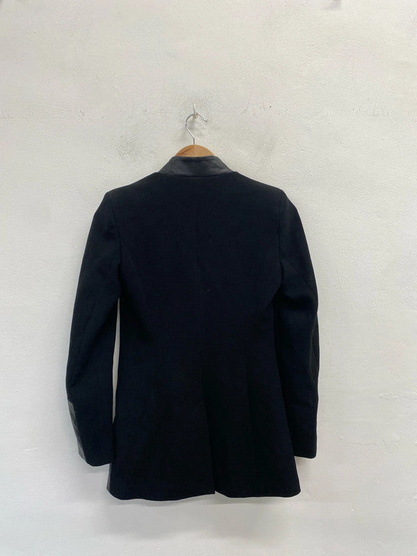 Lovely river island black jacket with faux leather sleeve and collar UK S KM004