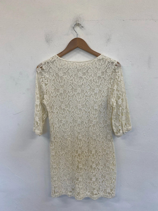 Next Elegant Cream Lace Mini Dress UK 10 SW001