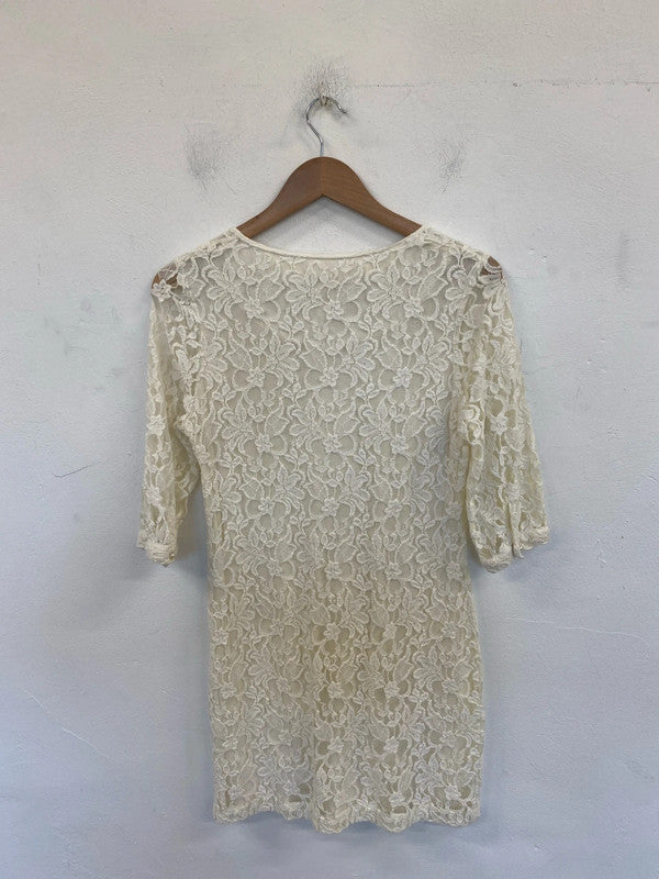 Next Elegant Cream Lace Mini Dress UK 10 SW001