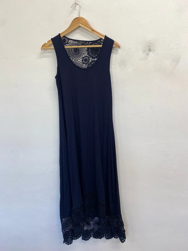 Lovely Roman broderie navy maxi dress UK 10 AO001