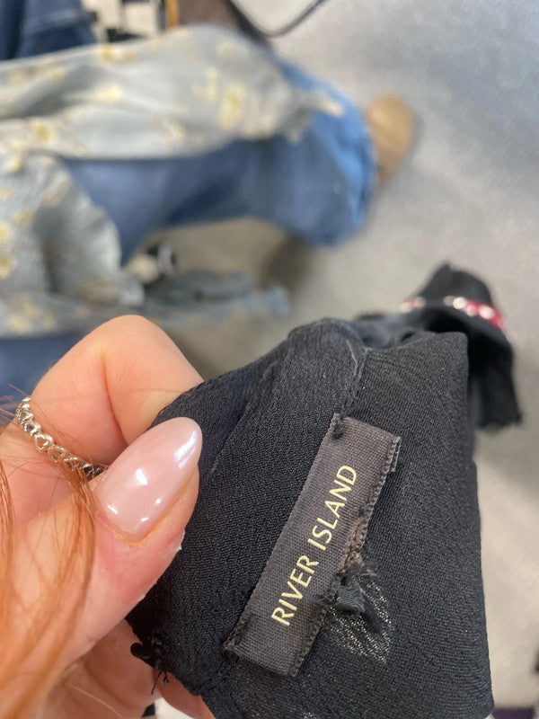 Lovely river island black semi sheer blouse red pattern UK S KM004