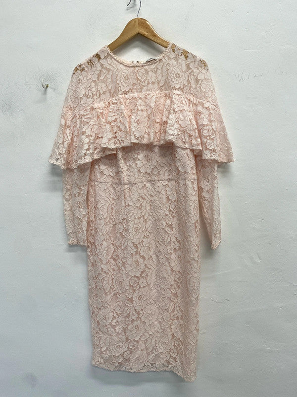 Lovely very rose broderie frill midi dress UK 16 JB005