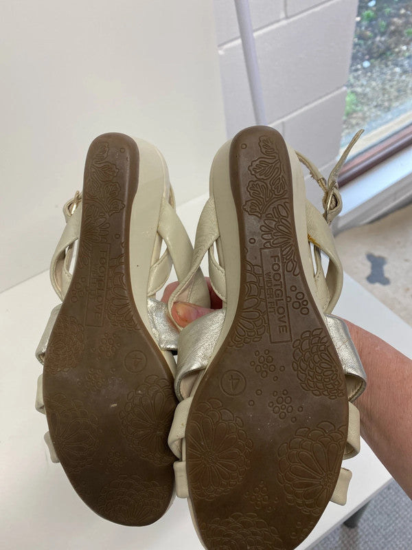 Fabulous Footglove Cream & Silver wedge sandals Uk4 Wide fit NC001