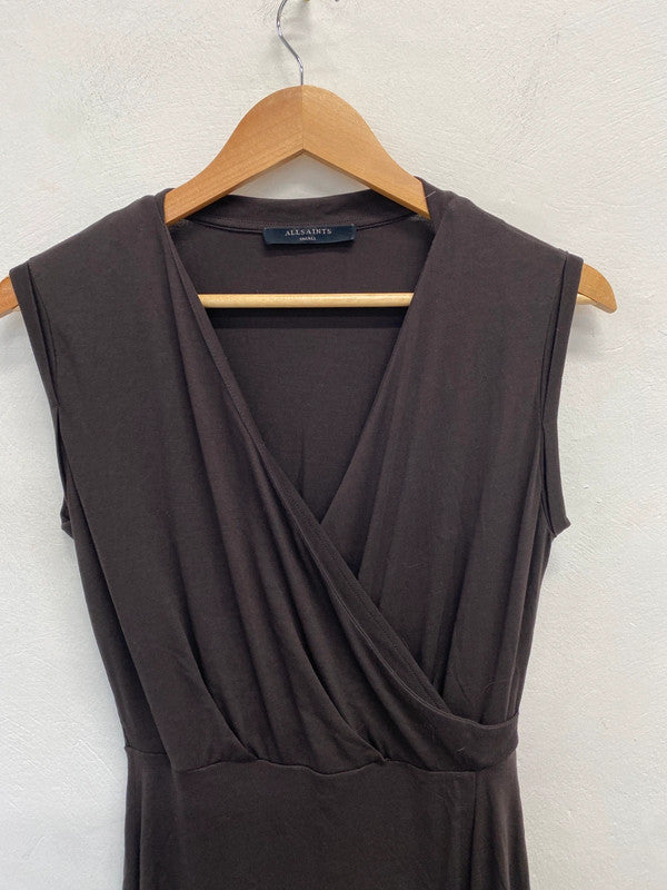 Stunning All Saints Amalia Dress Ruched Brown UK S JM007