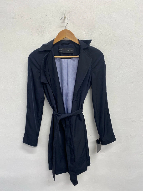 Stunning Zara navy trench mac UK XS KM004