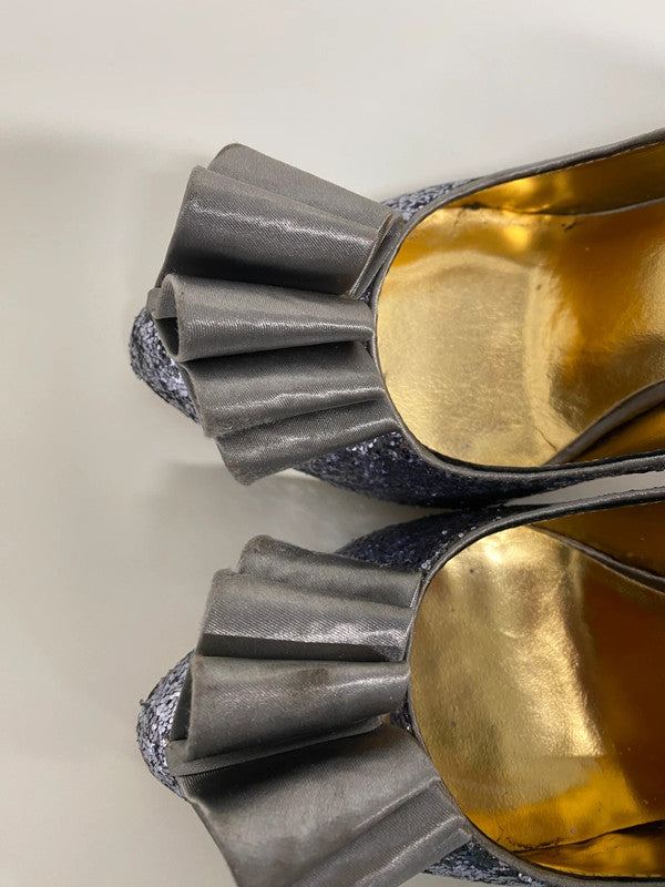 Fabulous Ted Baker Mayter pewter silver glitter stilettos Uk5 JA002