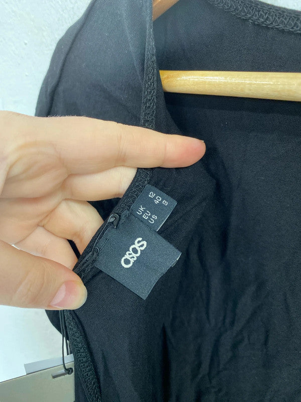 Asos Fabulous Black Jersey Low Back Maxi Dress UK 12 NN001