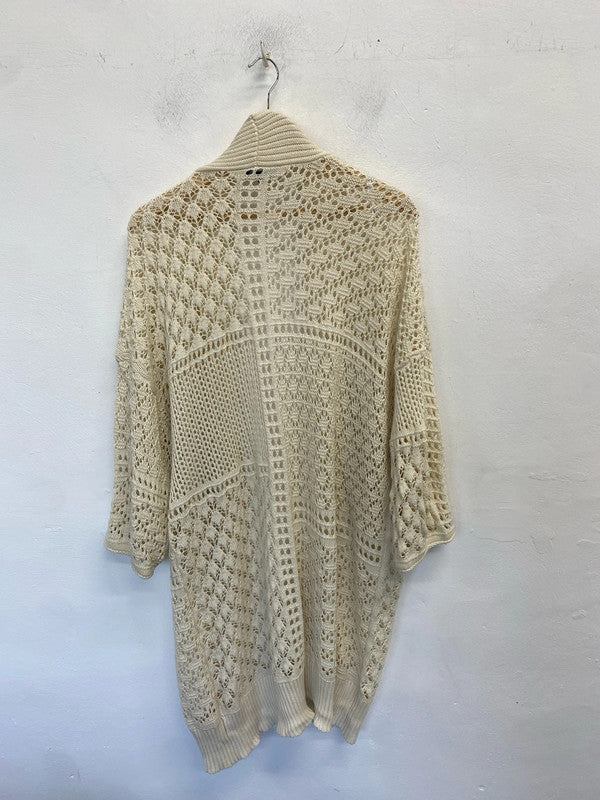 Lovely peacocks cream crochet longline cardigan UK XL IM001