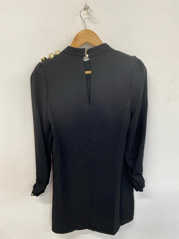 River Island Chic Black High Neck Button Detail Mini Dress UK 8 KM004