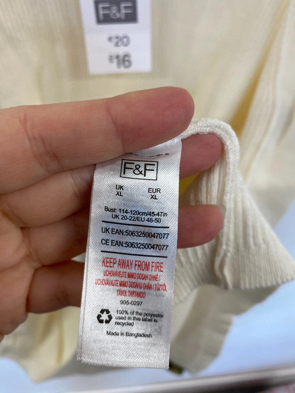 F&F Chic Cream Ribbed Sleeveless Cardigan Size 20-22 IM001