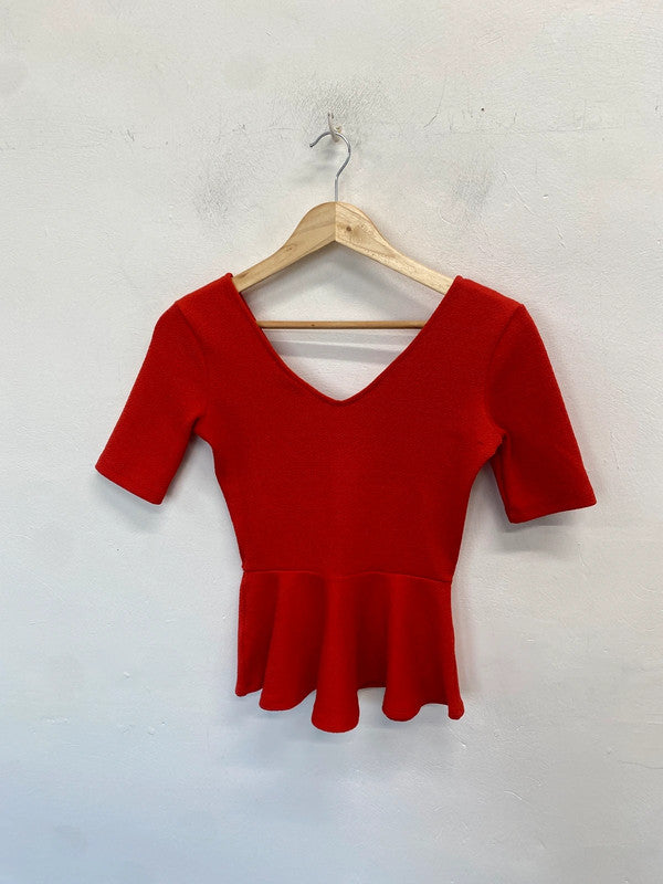 Lovely Topshop red peplum top UK 8 HDR01
