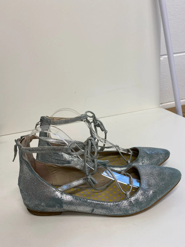 Fabulous Boden silver turquoise Ballet flats leather pearlescent Uk5 MH002
