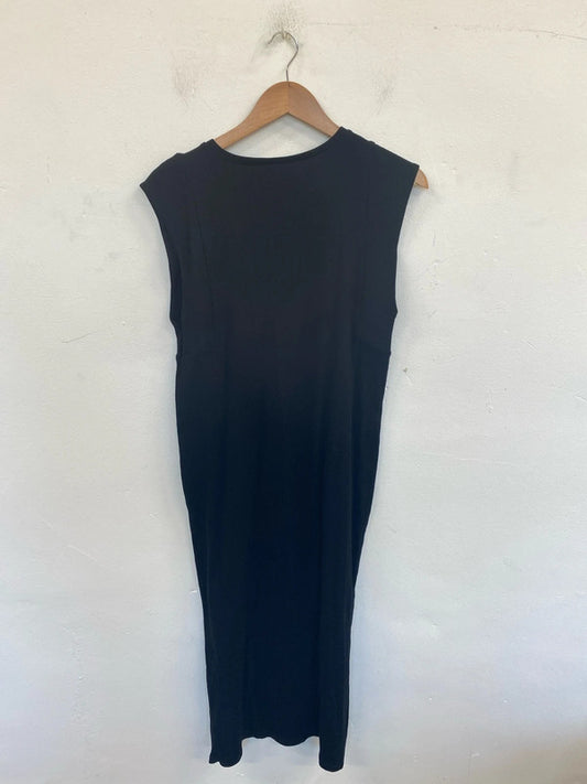 Zara Chic Black Ribbed Midaxi Dress Size M AO001