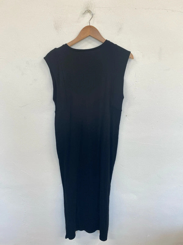 Zara Chic Black Ribbed Midaxi Dress Size M AO001