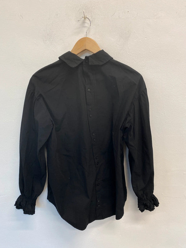 Lovely Zara black blouse with collar cuffed sleeved UK M JB001