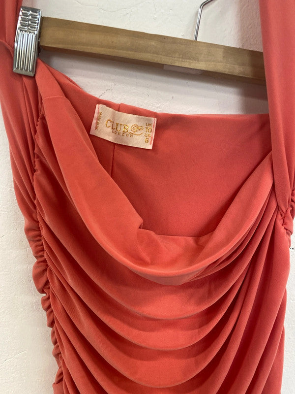 Club L London Fabulous Coral Halterneck Ruched Midi Dress UK 10 LK009