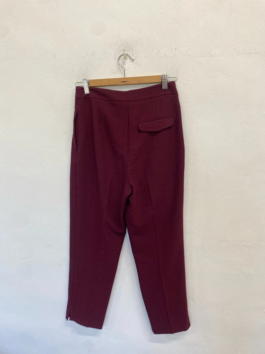 Lovely Topshop burgundy office cropped belted trousers UK 8 JM008