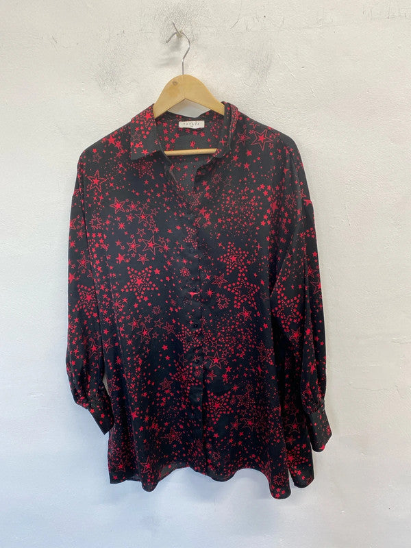Stunning papaya pink black star pattern shirt tunic UK 14 LL003