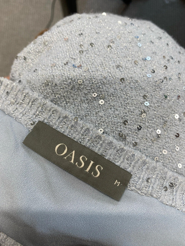 Lovely oasis blue sparkle bow jumper UK M HA001