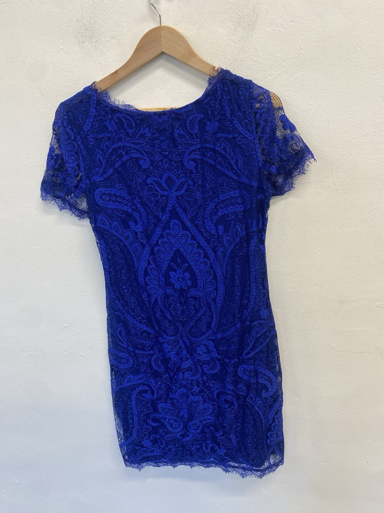 Lovely Damsel In A Dress Cobalt Blue Lace Midi Dress UK 12 LW005