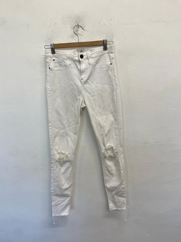 Lovely river island white ripped raw hem skinny jeans UK 10 CJ001