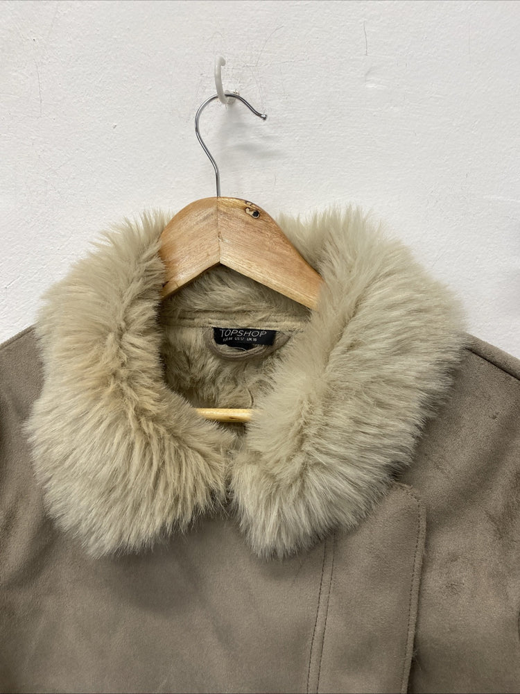 Topshop AFGHAN JACKET COAT Taupe BEIGE CREAM Uk16 LG006