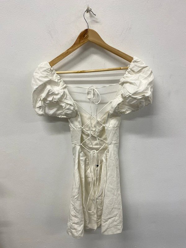 Zara Stylish Cream Puff Sleeve Mini Dress Size L KS002