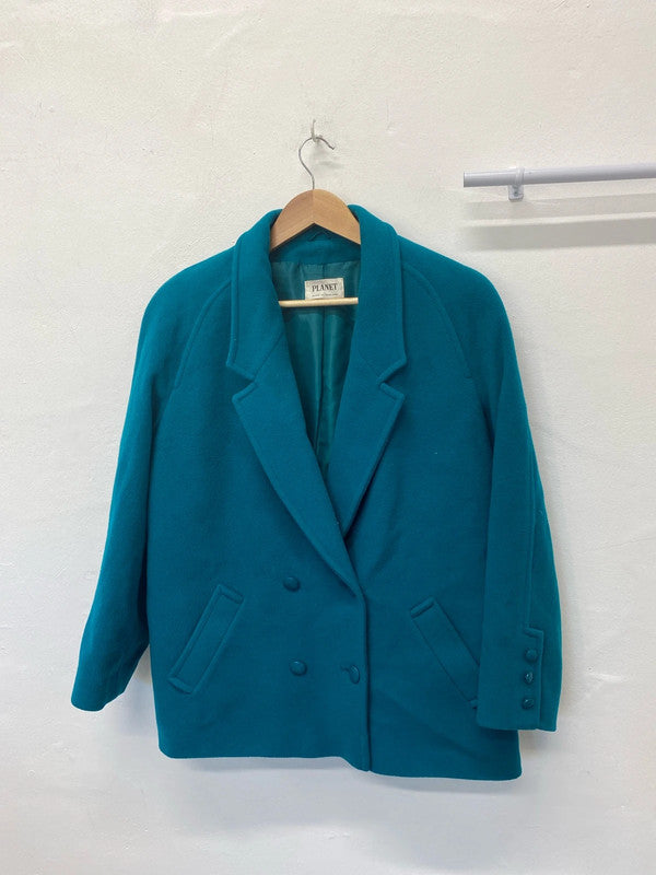 Fabulous Vintage Planet wool blend teal coat Uk14 MW001
