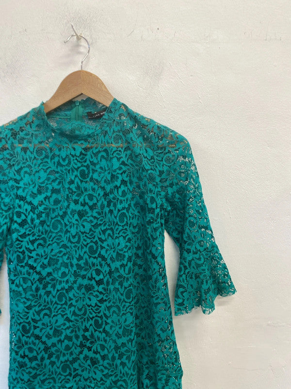 Stunning Zara green lace frill sleeve underlayer UK S LL003