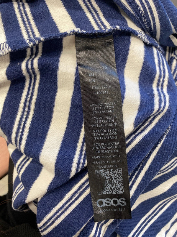 Gorgeous asos design blue white striped bodycon strappy midi dress UK 10 JM005