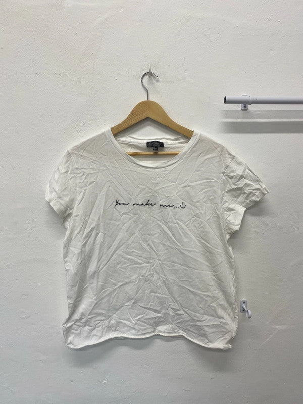 Fabulous Topshop White T shirt Uk14 You make me smile NN001