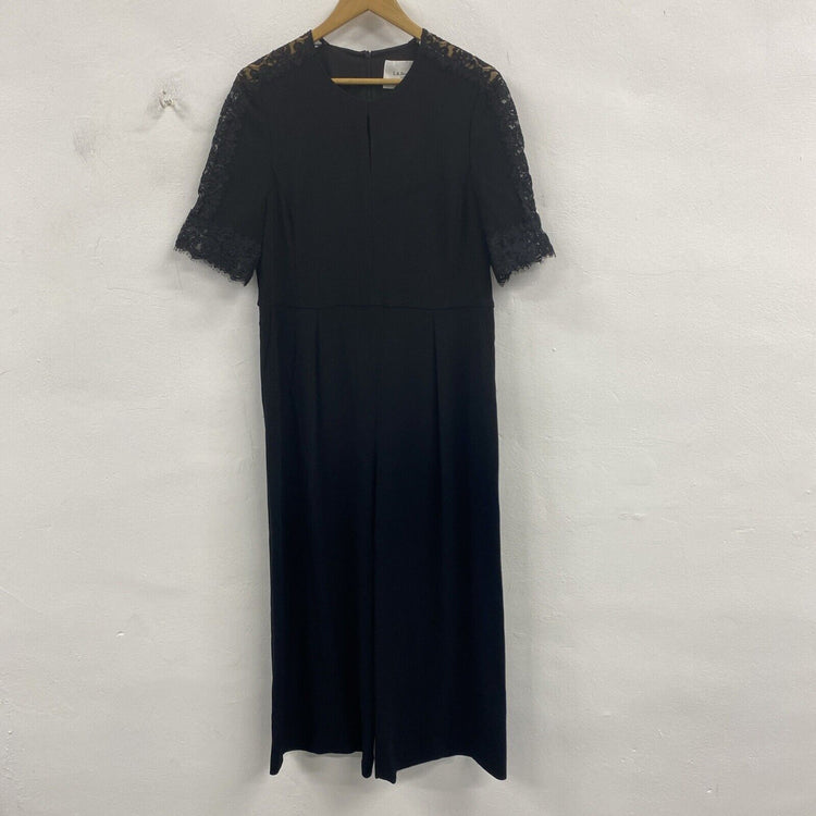 LK Bennett Black Lace Accented Jumpsuit UK 16 NE001