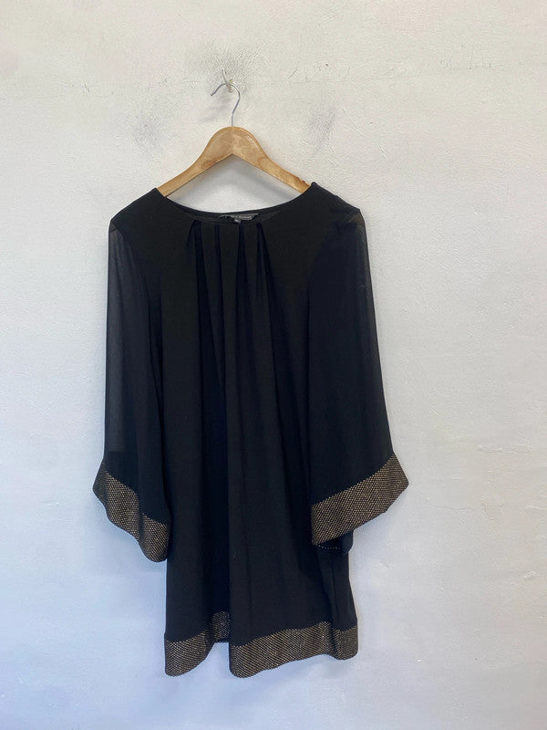 Lovely billie & blossom black flare midi gold cuff dress UK 16 AO001