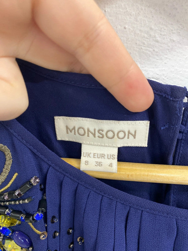 Monsoon Fabulous Navy Beaded Mini Dress UK 8 AG006