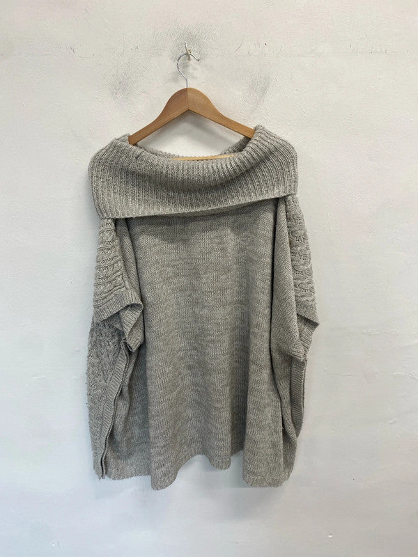 Lovely george grey knit thick roll neck poncho UK XL RG021