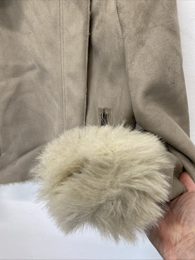 Topshop AFGHAN JACKET COAT Taupe BEIGE CREAM Uk16 LG006