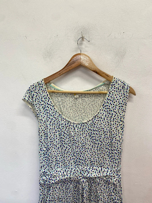 Lovely Boden white blue spotted midi dress UK 14 large WS001